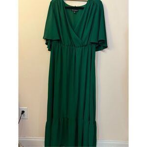 Eloquii Green Flutter Sleeve Midi Occasion Dress 14